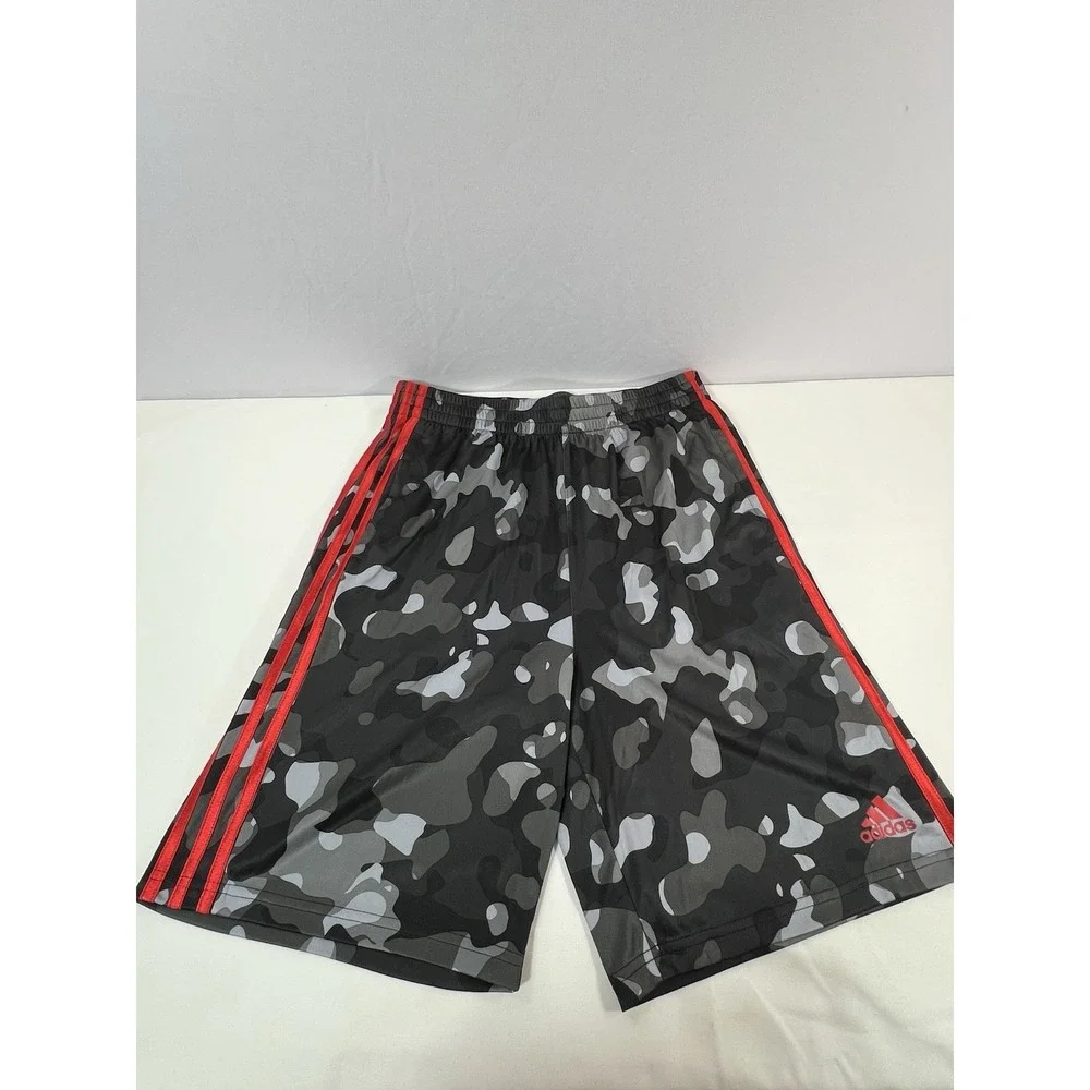 Boys Adidas Athletic‎ Shorts Gray w/ Red Side Stripes-Size XL